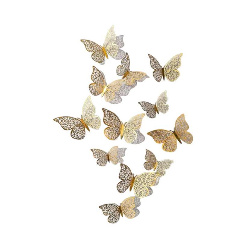 3D Wall Sticker Hollow Gold Butterfly Wall & Furniture DIY Decor - 12 Pieces