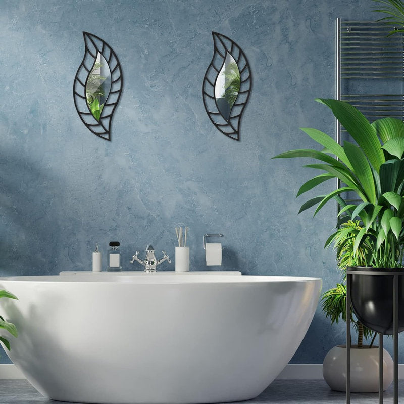 2 Pcs Decorative Mirror Wall Decor Leaf